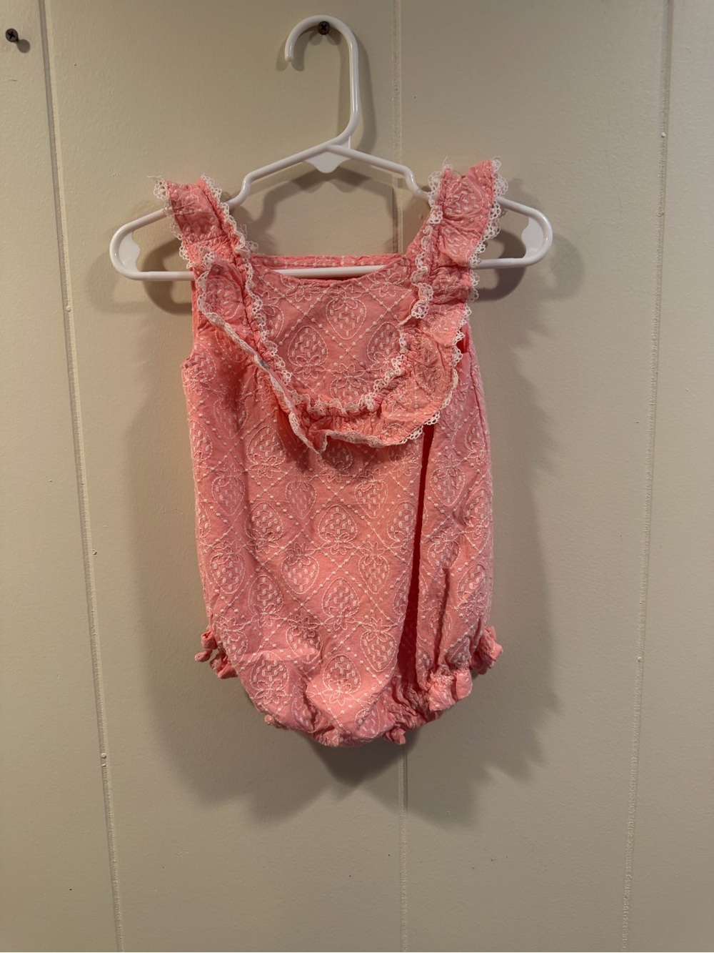 Rachel Zoe Peach Pink Eyelet Ruffle Baby Romper